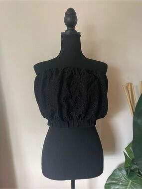 Express Black Off-Shoulder Eyelet Crop Top